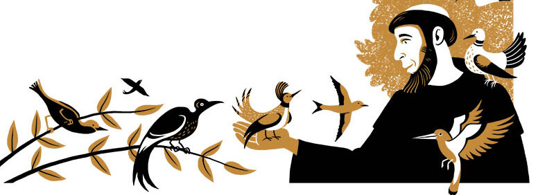 Illustration de François d'Assise parlant aux oiseaux