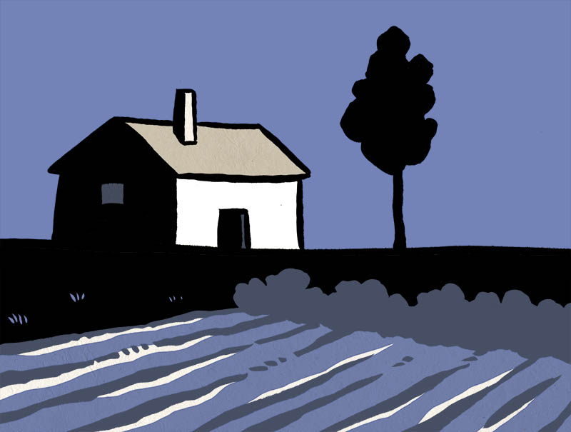 Illustration d'une maison, la nuit