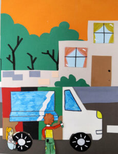 illustration d'enfants devant un camion restaurant