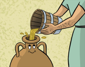 Créations kamishibaï 16 Illustration d'une amphore qu'on remplit d'huile